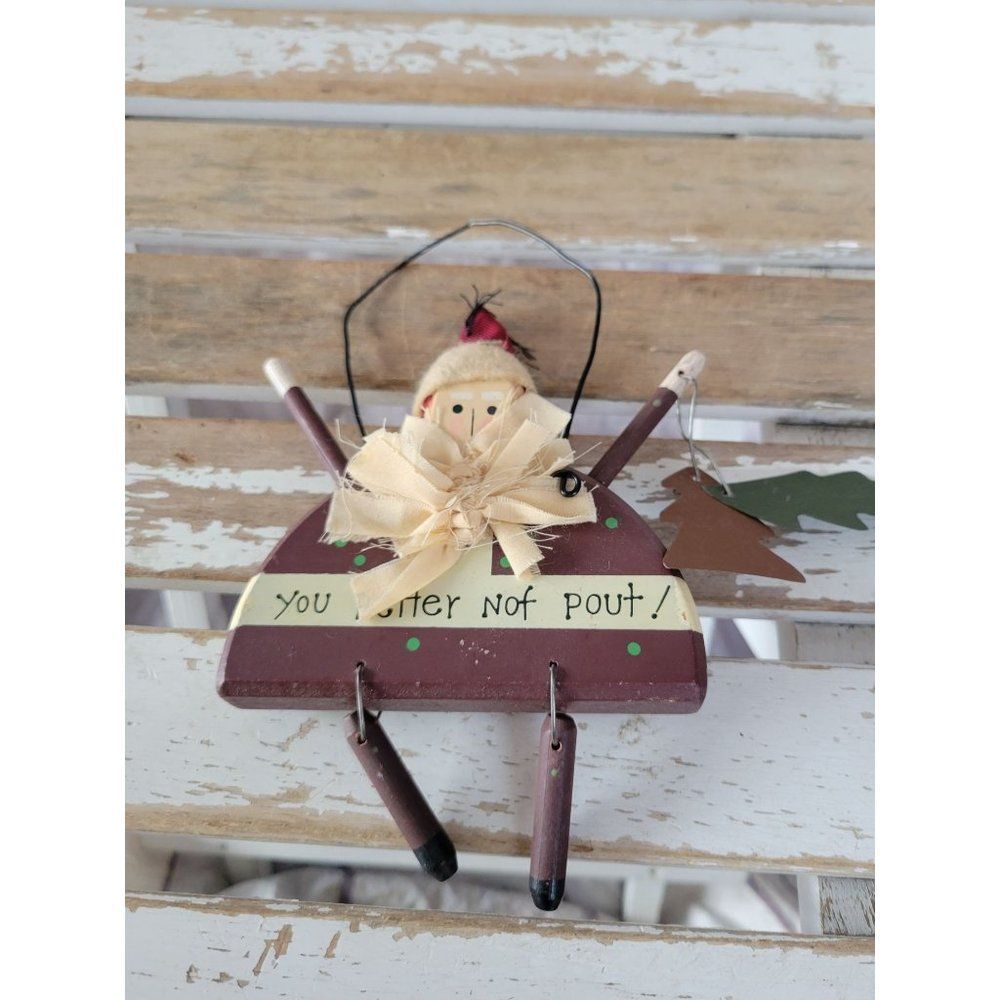 Unique wooden country Santa tree ornament Xmas holiday